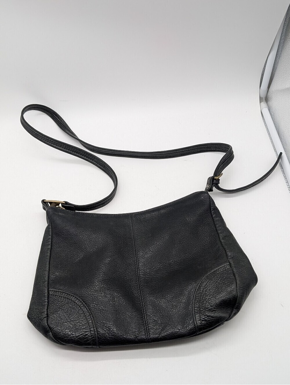 Vintage Liz Claiborne Black Pebbled Leather Hobo Bag | Gold Brass LC Hardware